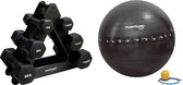 Tunturi - Fitness Set - Dumbbell Opbergrek incl 2x 1 t/m 3 dumbbells  - Gymball Zwart met Anti Burst 75 cm