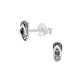 Joy|S - Zilveren teenslipper oorbellen - flip flop 3 x 8 mm - geoxideerd