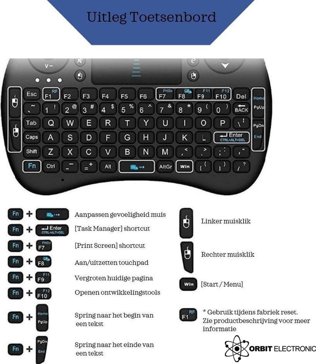 Mini Draadloos Toetsenbord met Muis / Mini Touch pad Mini Keyboard / USB /  Oplaadbaar | bol.com