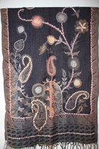 1001musthaves.com Wollen dames winter sjaal in zwart grijs en antraciet met borduurwerk 70 x 180 cm