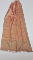 1001musthaves.com Luxe geborduurde wollen sjaal basiskleur bruin beige met florale motieven in oud roze 70 x 190 cm
