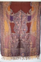 1001musthaves.com Wollen dames sjaal bruin goudgeel lila met fijn meerkleurig borduurwerk 70 x 180 cm