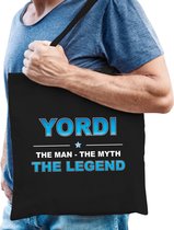 Naam cadeau Yordi - The man, The myth the legend katoenen tas - Boodschappentas verjaardag/ vader/ collega/ geslaagd