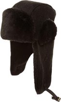 Russische oorflappen muts zwart wol voor volwassenen - Mutsen met flappen - Winterkleding accessoires 60 cm