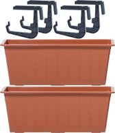 2x Kunststof Agro plantenbakken/bloembakken terracotta 9 liter met ophangbeugels - Balkonbakken