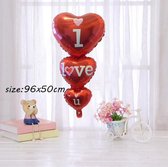 Folieballon bestaande uit 3 gestapelde harten met I love U (96 x 50 cm)