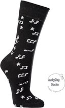 Verjaardag cadeautje voor hem - Muzieknoten - Sokken - Leuke sokken - Vrolijke sokken - Luckyday Socks - Sokken met tekst - Aparte Sokken - Socks waar je Happy van wordt - maat 42-