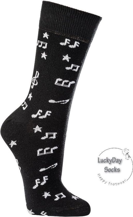 Verjaardag cadeautje voor hem - Muzieknoten - Sokken - Leuke sokken - Vrolijke sokken - Luckyday Socks - Sokken met tekst - Aparte Sokken - Socks waar je Happy van wordt - maat 42-47