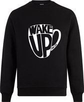 Sweater zonder capuchon - Jumper - Trui - Vest - Lifestyle sweater - Chill Sweater - Koffie - Coffee - Mug - Wake Up And Live- Zwart - S