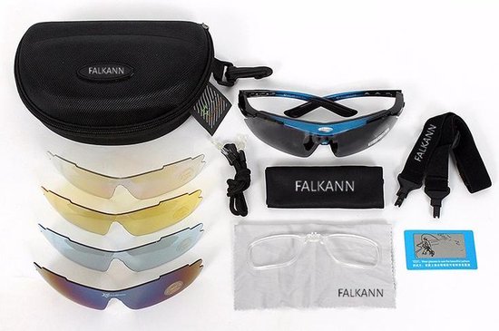 Falkann Basics - fietsbril / sportbril set + 5 verwisselbare lenzen incl. gepolariseerde Lens - Blauw - Falkann