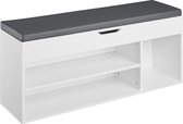 tectake® Schoenenbank met zitje - 3 open vakken en een opklapbaar vak met zitkussen - Schoenenrek met opbergruimte - Hout - Afmeting (LxBxH) 104 x 30 x 49 cm - Wit