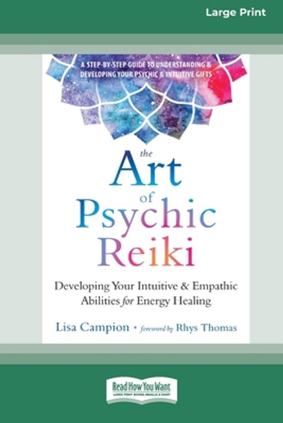 Livre 'The Art of Psychic Reiki' avec une image colorée de type mandala en haut et le titre en gros caractères.