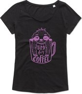Ladies T Shirt - Workout T-Shirt -Casual T-Shirt - Lifestyle T-Shirt - Koffie - Sloth - Luiaard - Time for Coffee - L