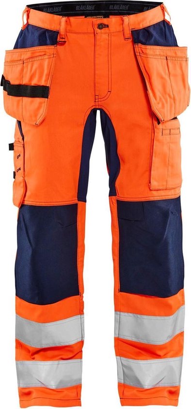 Blaklader 1552 Pantalon de Travail Réfléchissant Stretch Oranje/Bleu Marine