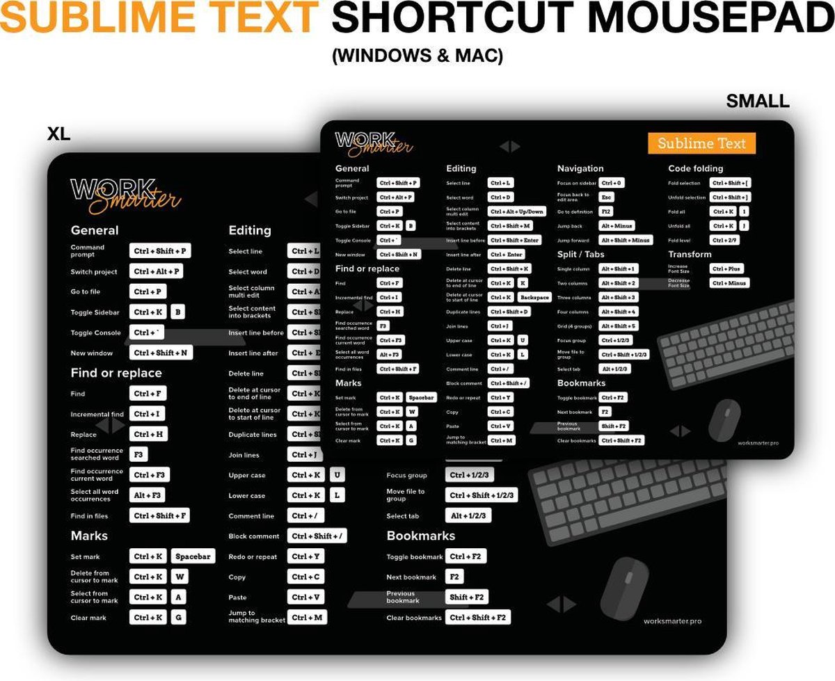 Sublime Text Shortcut Mousepad - XL - Mac