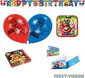 Super Mario Verjaardag Versiering Pakket slinger - uitnodigingen - ballonnen - bordjes servetten