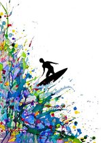 Abstracte Kleuren Poster - Surfer Op Golf - Wandposter 60 x 40 cm