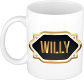 Naam cadeau mok / beker Willy met gouden embleem 300 ml