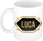 Naam cadeau mok / beker Luca met gouden embleem 300 ml