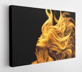 Gold glowing skin and fluttering hair. - Modern Art Canvas - Horizontal - 1529937203 - 40*30 Horizontal