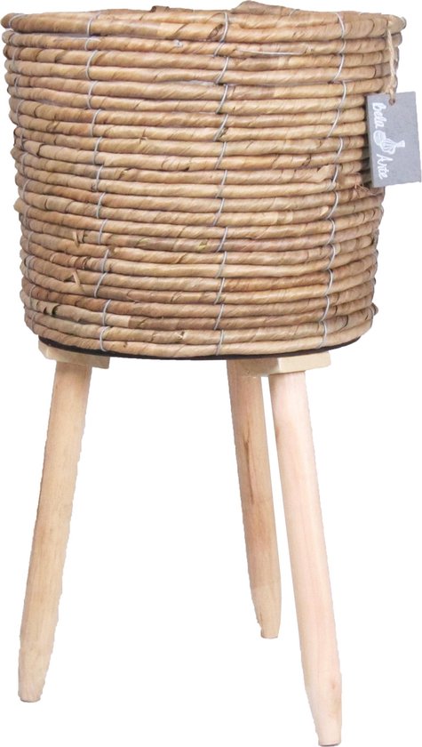 Naturel rotan mand van gedraaid touw/riet op poten 30 cm/inclusief poten 60 cm