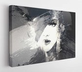 Onlinecanvas - Schilderij - Woman Face. And White. Abstract Watercolor Illustration Art Horizontal Horizontal - Multicolor - 60 X 80 Cm