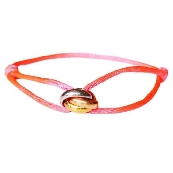 Tricolor Armband - Satijn Roze - Bedels Goud/Zilver/Rose - Dames - Lieve Jewels