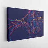 Musician with drums. Rock drummer player abstract vector illustration with large strokes of paint. Music poster - Modern Art Canvas - Horizontal - 1242333241 - 40*30 Horizontal