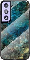Marble Glass Back Cover - Samsung Galaxy S21 Hoesje - Emerald / Goud