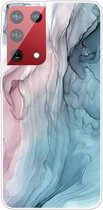 Marmer TPU Back Cover - Samsung Galaxy S21 Ultra Hoesje - Pink / Blauw