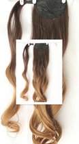 Paardenstaart Ombré Balayage Bruin/Blond  Wrap Around Ponytail straight  100%Monofibre 60cm