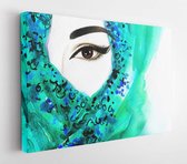 Beautiful Arabic woman. perfect makeup and accessories hiding her face behind a veil. Indian style. watercolor illustration - Modern Art Canvas - Horizontal - 341733587 - 40*30 Hor