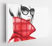 Onlinecanvas - Schilderij - Stylish Woman In Sunglasses. Abstract Fashion Watercolor Illustration Art Horizontal Horizontal - Multicolor - 75 X 115 Cm