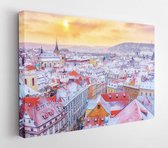 Prague at Christmas time, classic view of snowy roofs in the central part of the city - Modern Art Canvas - Horizontal - 514079017 - 115*75 Horizontal