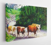 Oil Painting - Grazing Bull  - Modern Art Canvas  - Horizontal - 89703184 - 50*40 Horizontal