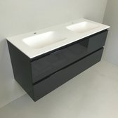 Meuble de salle de bain double Kubic 120cm anthracite brillant avec vasque en Solid Surface