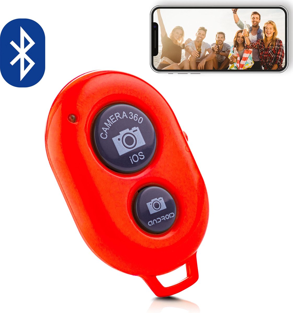 MOJOGEAR Bluetooth remote shutter - Afstandsbediening voor smartphone camera — Compatibel met Android/iOS/Microsoft – Rood