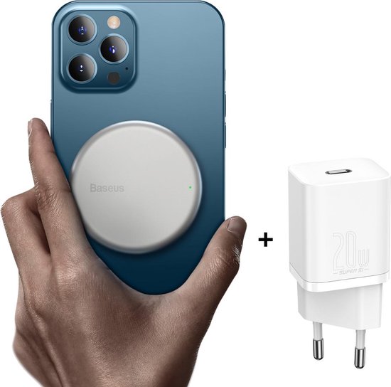 Draadloze Oplader Geschikt voor magnetische ring iPhone 12 / iPhone 13 -  Wit | bol.