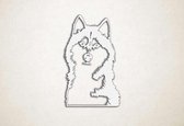 Wanddecoratie - Kijkende Husky - S - 60x38cm - Wit - muurdecoratie - Line Art