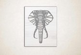 Line Art - Olifant vierkant 3 - S - 56x45cm - EssenhoutWit - geometrische wanddecoratie