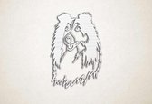 Wanddecoratie - Langharige Collie hond - S - 60x41cm - EssenhoutWit - muurdecoratie - Line Art