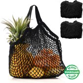 Tiny Panda - 2x Duurzame Boodschappentas – Zero waste Katoenen Tas – Stevige Nettas – XL - Zwart