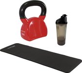 Tunturi - Fitness Set - Kettlebell 10 kg - Fitnessmat 180 x 60 x 1,5 cm - Shakebeker