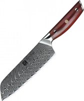 Couteau Damas Santoku (67 couches) | Xinzuo B27 Yi | Luxe et professionnel | Acier Damas tranchant comme un rasoir | Couteau de cuisine 31,5 cm avec manche en palissandre