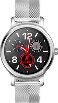 Optible® PAPILLON - Smartwatch Dames - Smartwatch Heren - Horloge - Stappenteller - Nederlandse handleiding - 1.3 inch - Kleurenscherm - Full Touch - Bluetooth Bellen - Zilver - St