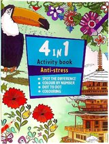 Activiteitenboek voor volwassen | Kleurboek voor volwassen | 4 in 1 | Kleuren op nummer | Color by number |Tekenen | Stiften | Puzzelboek | Dot to dot | Dieren | Bloemen | Kleurboe