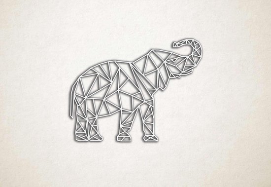 Line Art - Olifant 3 - M - 60x79cm - Wit - geometrische wanddecoratie