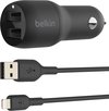Belkin - Dual USB Autolader 24W + 1m iPhone kabel - Zwart