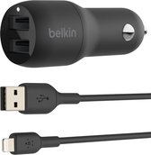 Belkin - Dual USB Autolader 24W + 1m iPhone kabel - Zwart