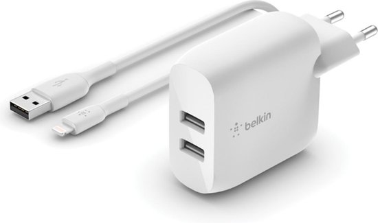 Belkin Dual USB Oplader 24W - USB-A naar lightning - 1m